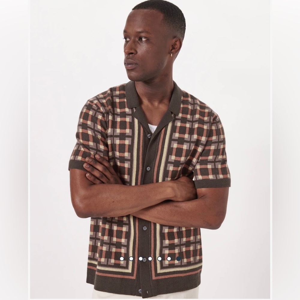 Abercrombie Men’s Border Stripe Button-Through Sweater Polo